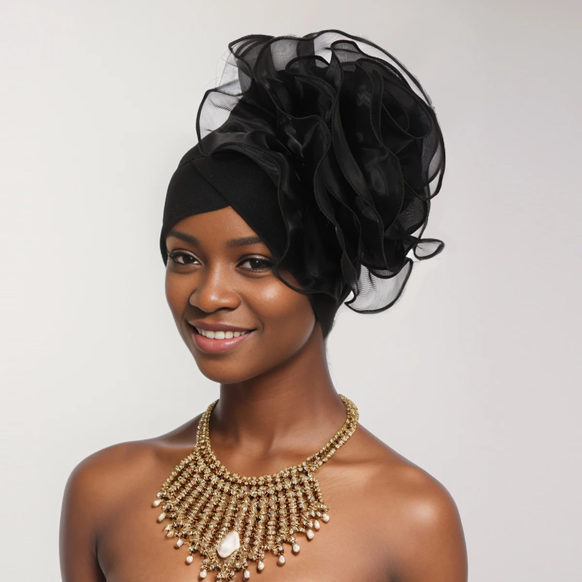 Exaggerated Large Flower Turban Cap for Women African Lady Head Wraps Wedding Party Headwear