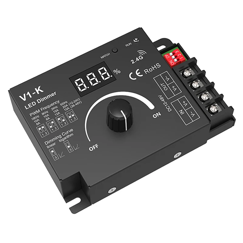 LED controller V1-K DC12V or 24V Manual knob dimmer controller LED strip light Single color Brightness adjustment switch control