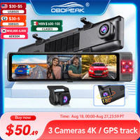 OBDPEAK 3 Camera Dash Cam 4K Car DVR Front Inside Rear 1080P GPS Tracking Night Vision Video Registrator Dashcam Parking Monitor