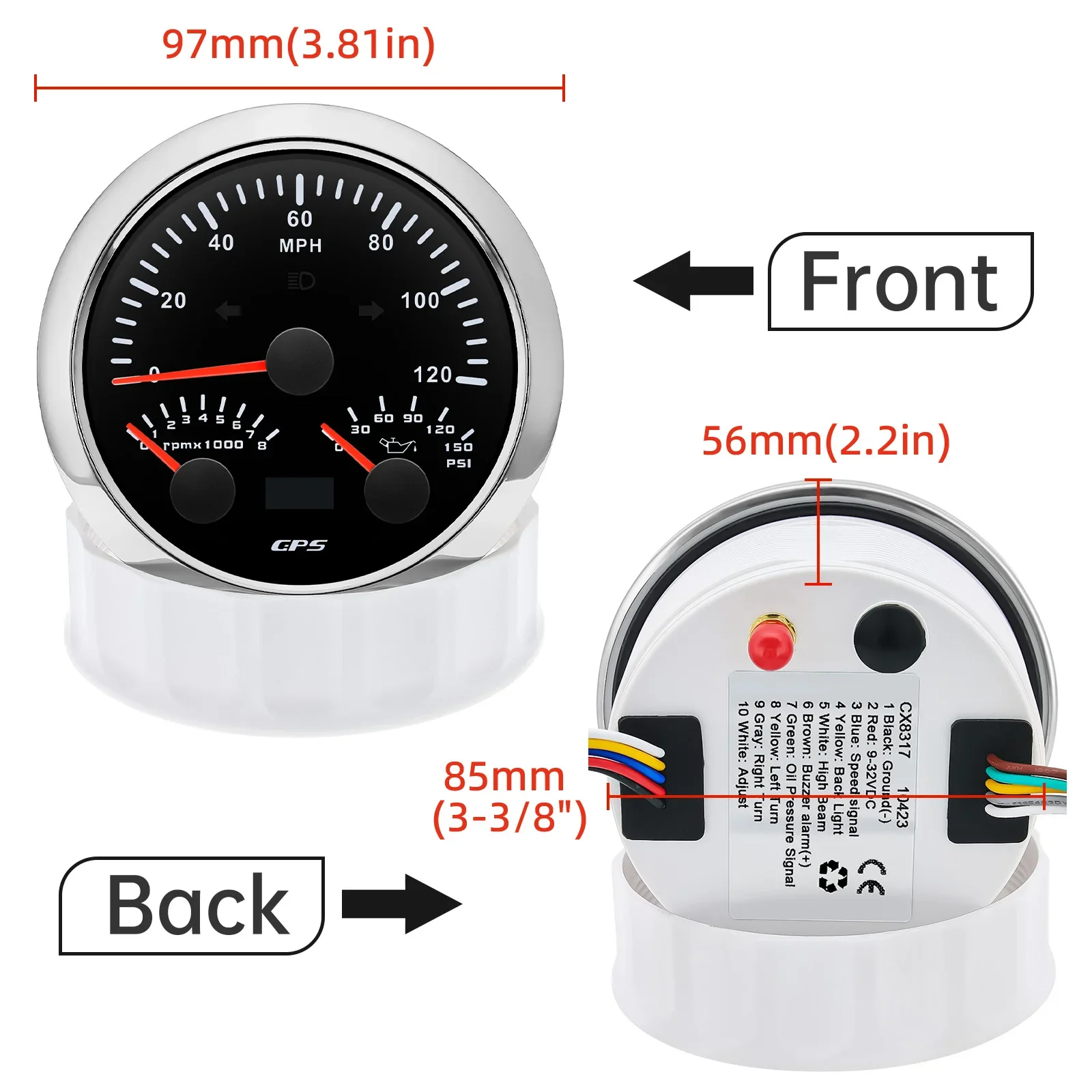 3 in 1 Multifunctional Car Gauge Speedometer+Tachometer+oil Pressure Gauge 0-150psi with 7 Color Backlight for 12V Car Boat