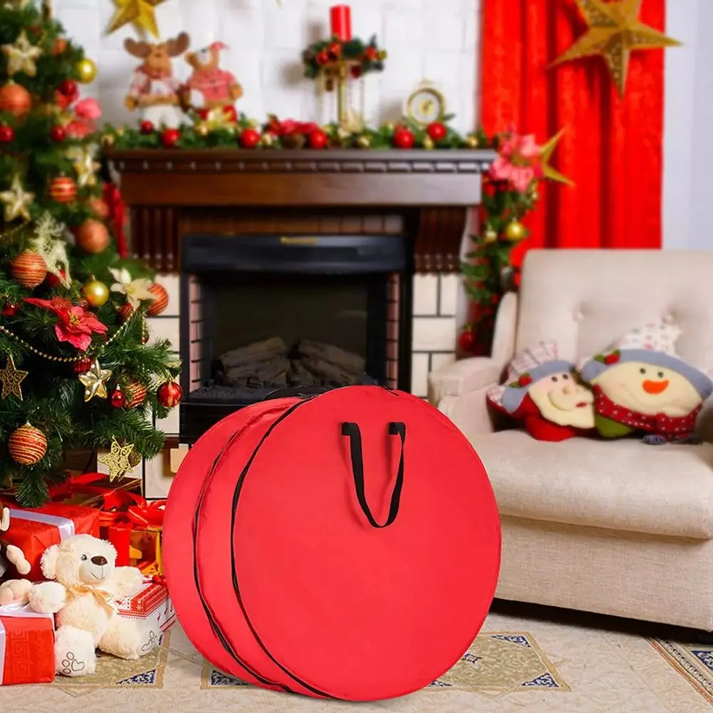 Double Layer Christmas Wreath Storage Bag with Zipper and Handles Stackable Wreath Storage Container Thickened Large Capacity