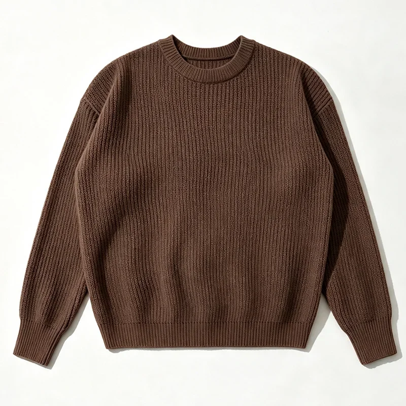 Herren Einfarbiger Strickpullover Frühling Herbst Lässige Mode Gerippte Textur Langarm Lockerer Rundhals-Strickpullover – Detail 26