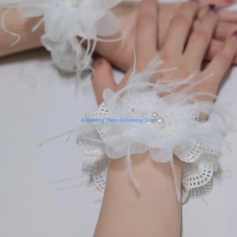573B Cosplay Wrist Accessory Beaded Lace Wrist Cuff For Role Play Performances Outfit