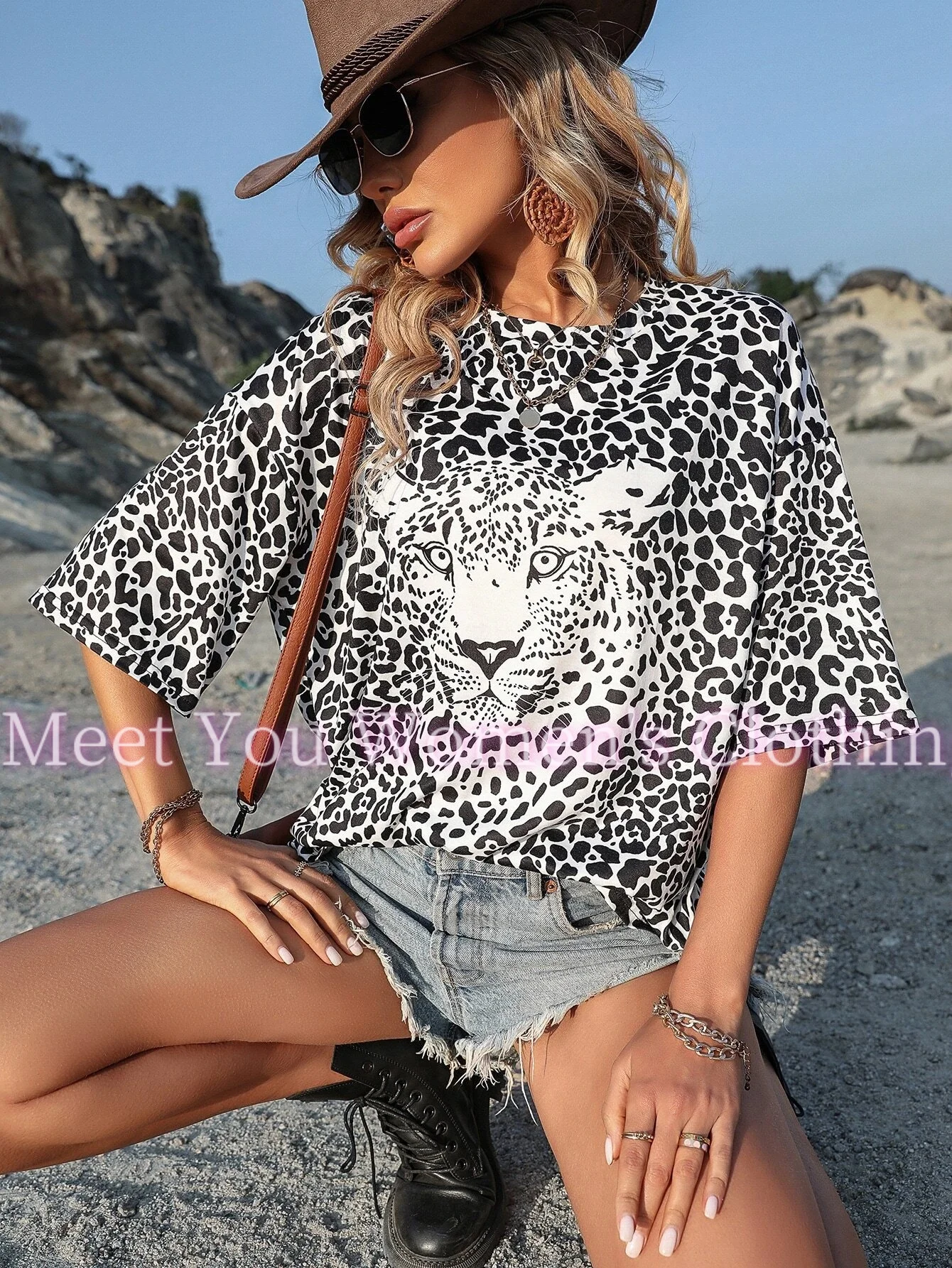 

3D Leopard Pattern Round Neck T-shirt Women Summer Retro American style Casual Short Sleeve Girl Tops Streetwear Sexy Tees