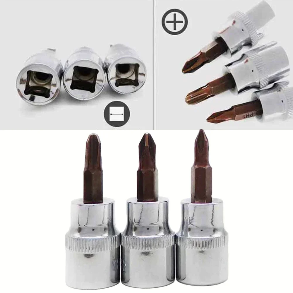 Destornillador adaptador de enchufe, llave de tubo de accionamiento cuadrado 3/8 PH1 PH2 PH3, broca cruzada para llave de trinquete, herramienta de mano, 1 ud.