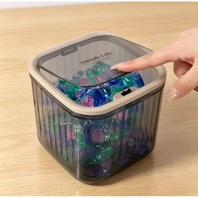 Transparent Mini Desktop Storage Box Pop-up Lid Waterproof Multifunctional Organizer Laundry Beads Powder Container Kitchen Bath