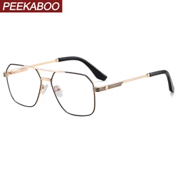 Peekaboo clear lens fashion square glasses frame for men metal double bridge big glasses anti blue light black gold male gift