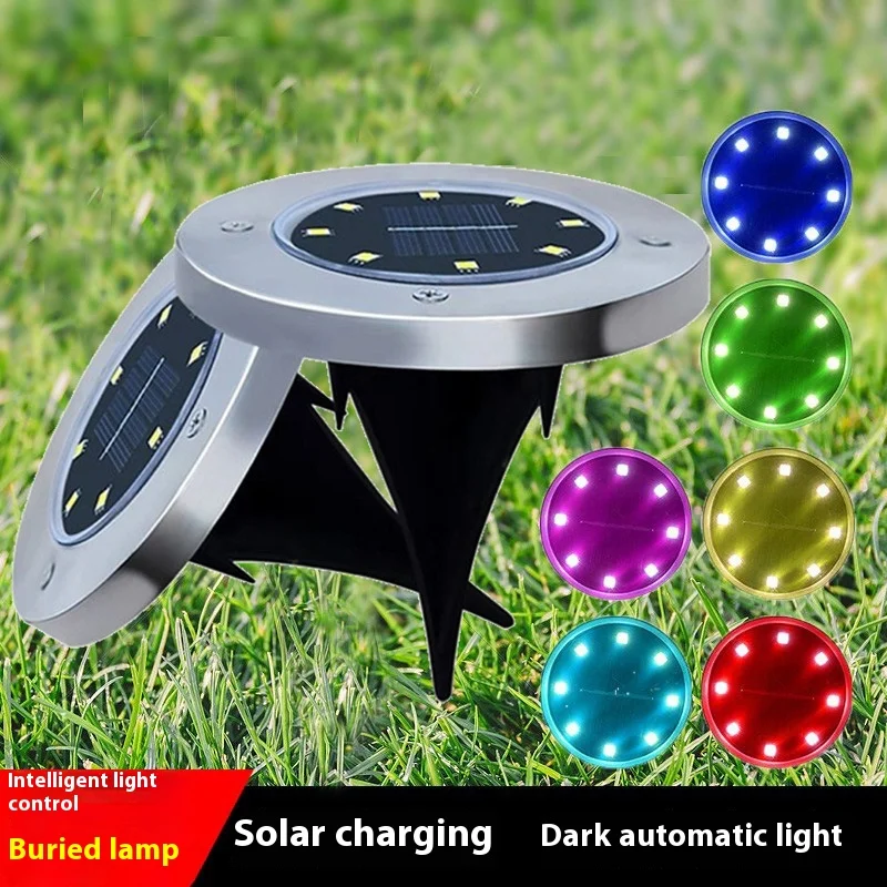 8LED Solar Outdoor Waterproof IP66 Small Iron Body Path Lights Garden Lawn Pathway Decking Yard Lamp Rechargeable