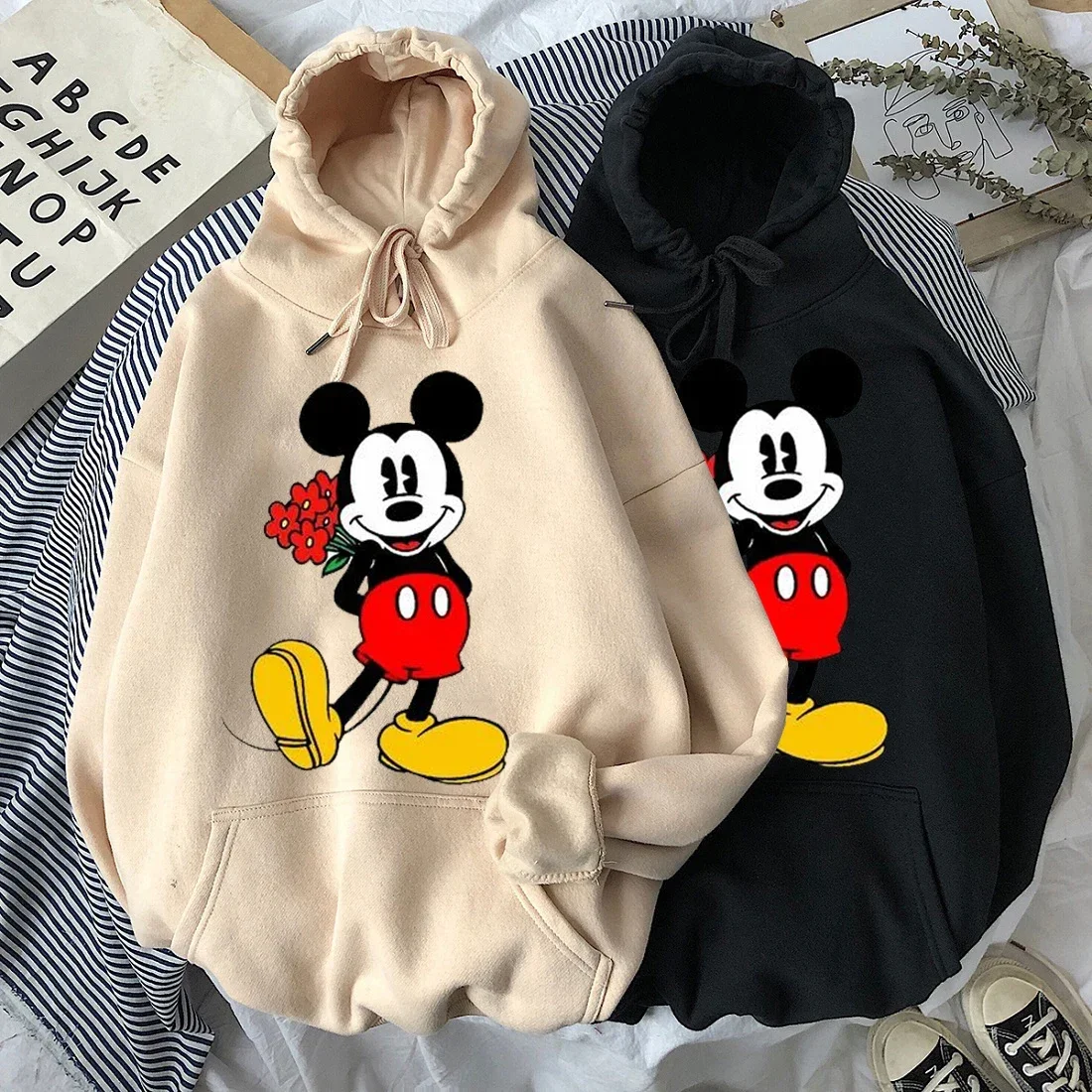 Felpe donna felpe con cappuccio topolino felpe con cappuccio Cartoon top tasche a maniche lunghe moda donna con cappuccio Cute Mickey Mouse