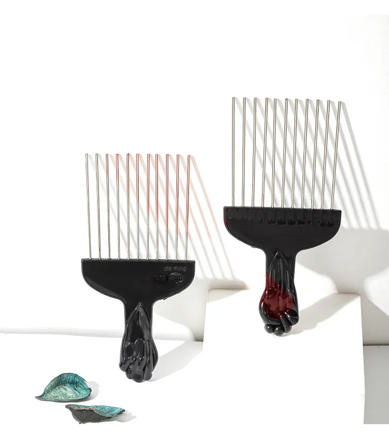 Schwarz Metall Haar Kamm männer Friseur Kämme Barbershop Haar Färben Pinsel Afrikanische Pick Afro Haarbürste Friseur Salon Styling Werkzeuge – Detail 7