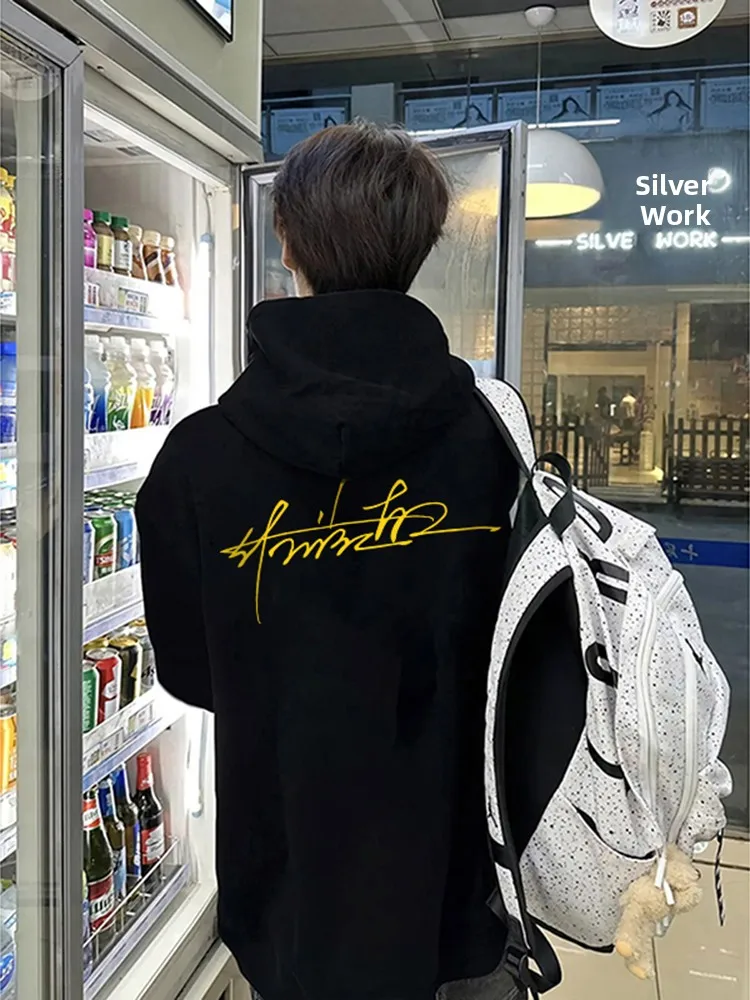 

American Sle Heavyweight Bla Hoodie Men's Trendy High-End Feeling Autumn Winter Letter Print Jaet Street Fce Lined H...