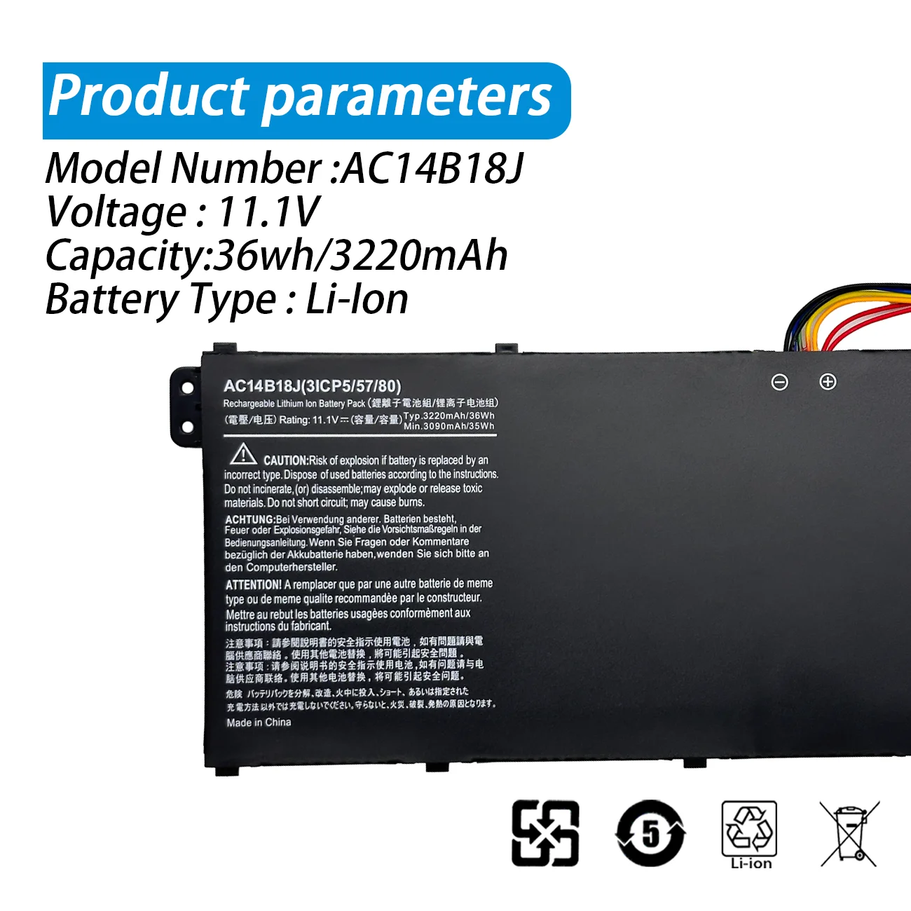 AC14B18J  Laptop Battery for Acer Aspire E3-111 E3-112 E3-112M ES1-531 MS2394 B115-MP EX2519 N15Q3 N15W4 AC14B13J 11.1V 36WH