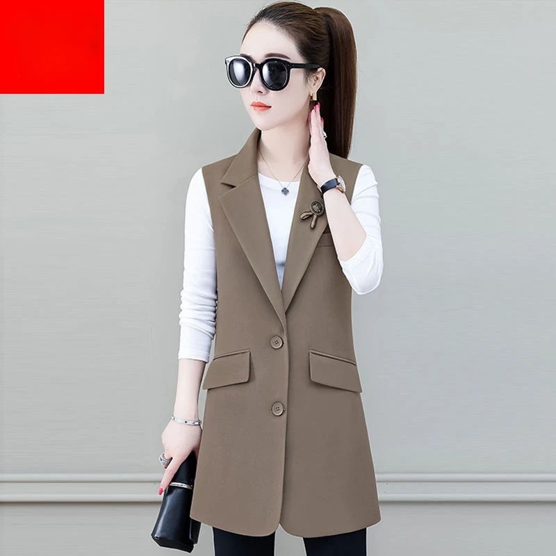 Streetwear Design Slim Sleeveless Blazers Coats Women Casual Elegant Vests Outerwear Classic Mid-length Waistcoat Blazer E47