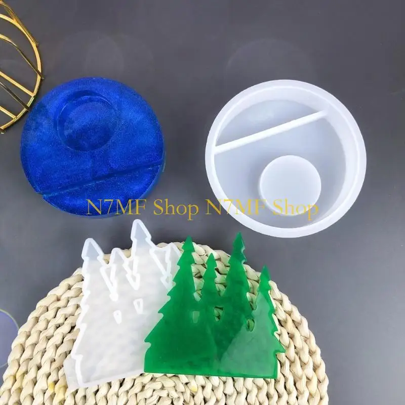 N7MF الشمعدان قالب من السيليكون حامل شموع قالب أرنب/غابات الصنوبر حامل شموع قوالب الجبس قالب ديكورات المنزل #2