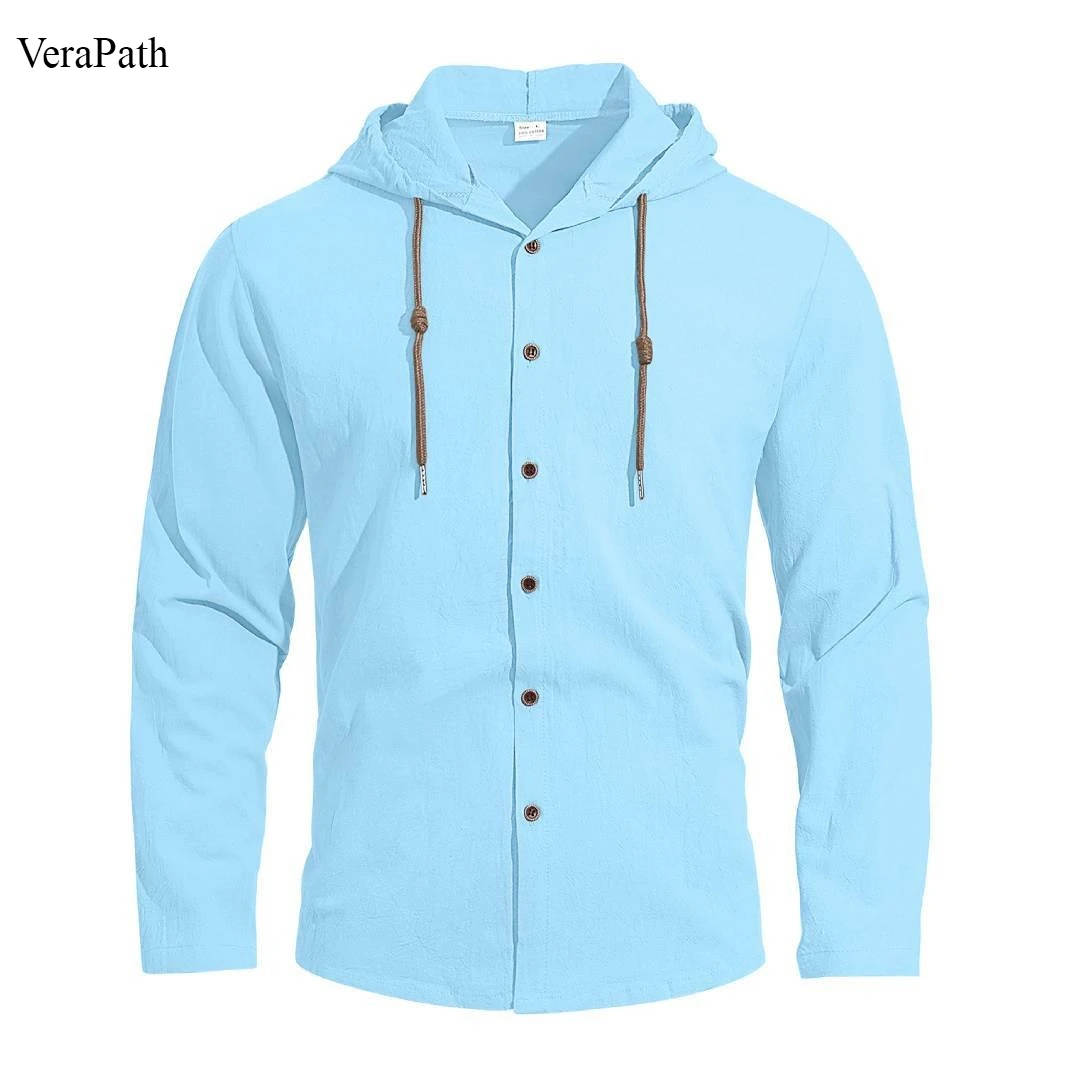 

2026 New Style Men's Pure Cotton Hooded Shirt Long Sleeve Breathable Casual European Size Breathable Shirt