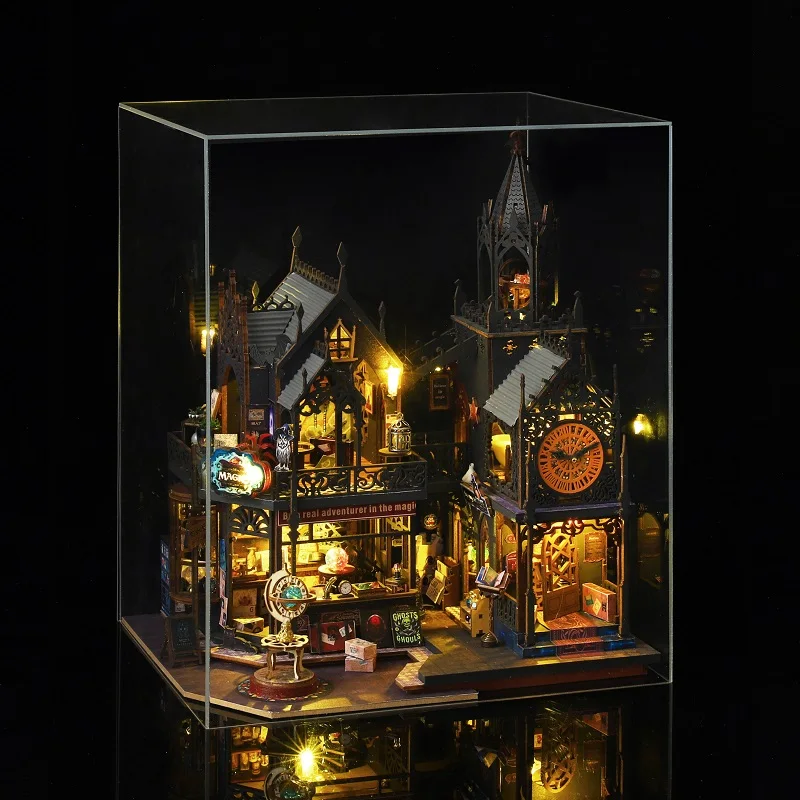 Kit modello in miniatura in legno fai-da-te Holo Magic City Cottage Case delle bambole Puzzle 3D Casa delle bambole con mobili per amici Regali di compleanno