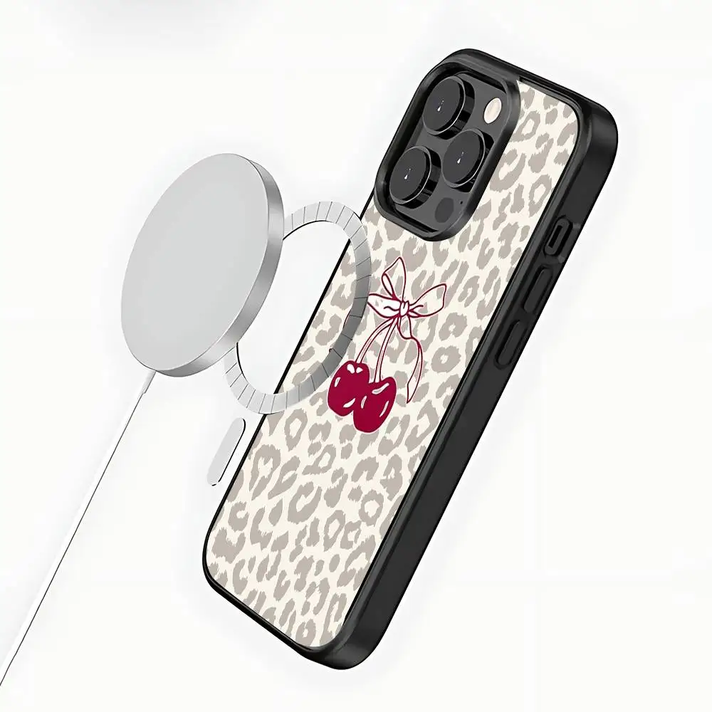 Чехол для телефона с леопардовым принтом Cherry Star для iPhone 17,16,15,14,13,12,11, Pro, Max, Plus, Mini, SE4, E с магнитной беспроводной зарядкой Magsafe