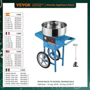 Mesin Permen Kapas Elektrik VEVOR dengan Gerobak Pembuat Benang Permen Komersial dengan Sendok dan Laci Gula Mangkuk Baja Tahan Karat 10 benang permen penjualan terbaik - №