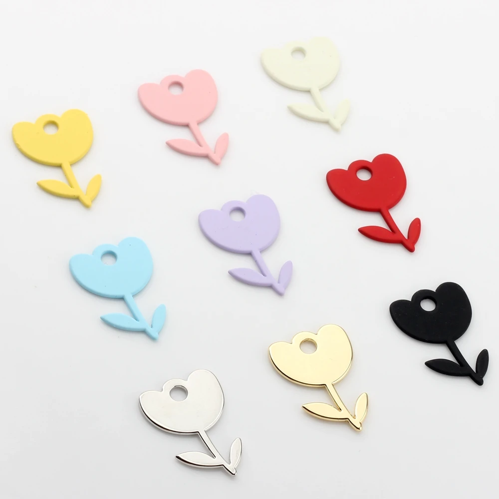 Zinc Alloy Color Spray Paint Enamel Flowers Tulip Charms Pendant 10pcs/lot For DIY Fashion Jewelry Earrings Making Accessories