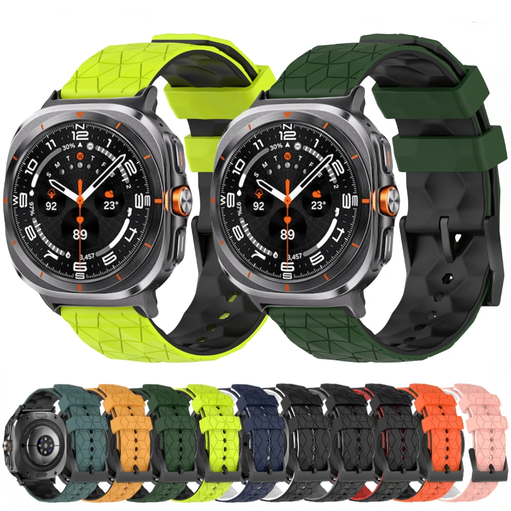 Pulseira de silicone listrada de futebol para samsung galaxy watch ultra 47mm acessório de pulseira de substituição para galaxy watch ultra 2025