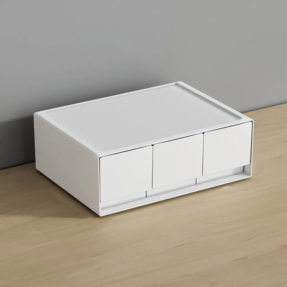 White Stackable Storage Drawer, Drawer Type, Large Capacity Stationery Storage Organizer, Space Saving Plastic Desk Box