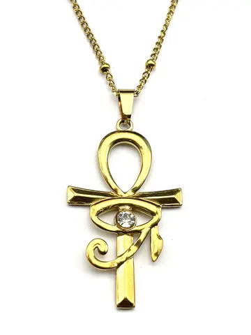 Anka Cross Eye Of Horus Chain Women Men Stainless Steel Gold Color Rhinestone Faith Gothic Party Hiphop Necklace Jewelry Gifts