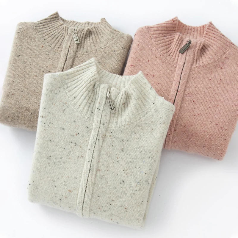 

Mid sized children's cashmere semi high neck sweater pure wool zipper cardigan for boys and girls children's color dot sweater
