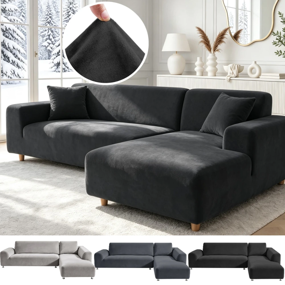 Thicken Plush Velvet L-shaped Corner Sofa Cover 2-Piece 2/3 Seater Sofa Cover for Living Room Sofa Furniture Protection