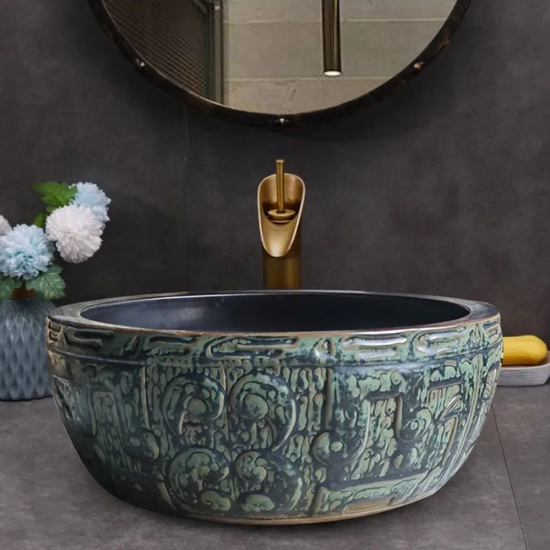 Jingdezhen Ceramic Washbasin Upper Basin Washbasin Washbasin Chinese Basin Bathroom Basin Light Luxury Style