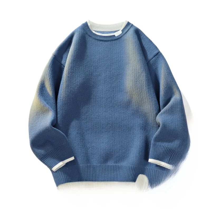 

Мужской повседневный вязаный свитер с цветными блоками, свободного кроя, удобный, зимний, базовый, с длинными рукавами, круглым вырезом, пуловер