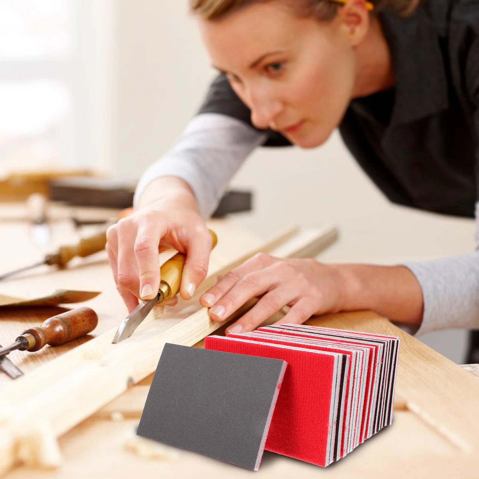 18 قطعة الرملي الإسفنج كتلة متنوعة حصى الصنفرة مجموعة للخشب معدن البلاستيك سيارة تلميع دريوال الرملي منصات جسم السيارات #4