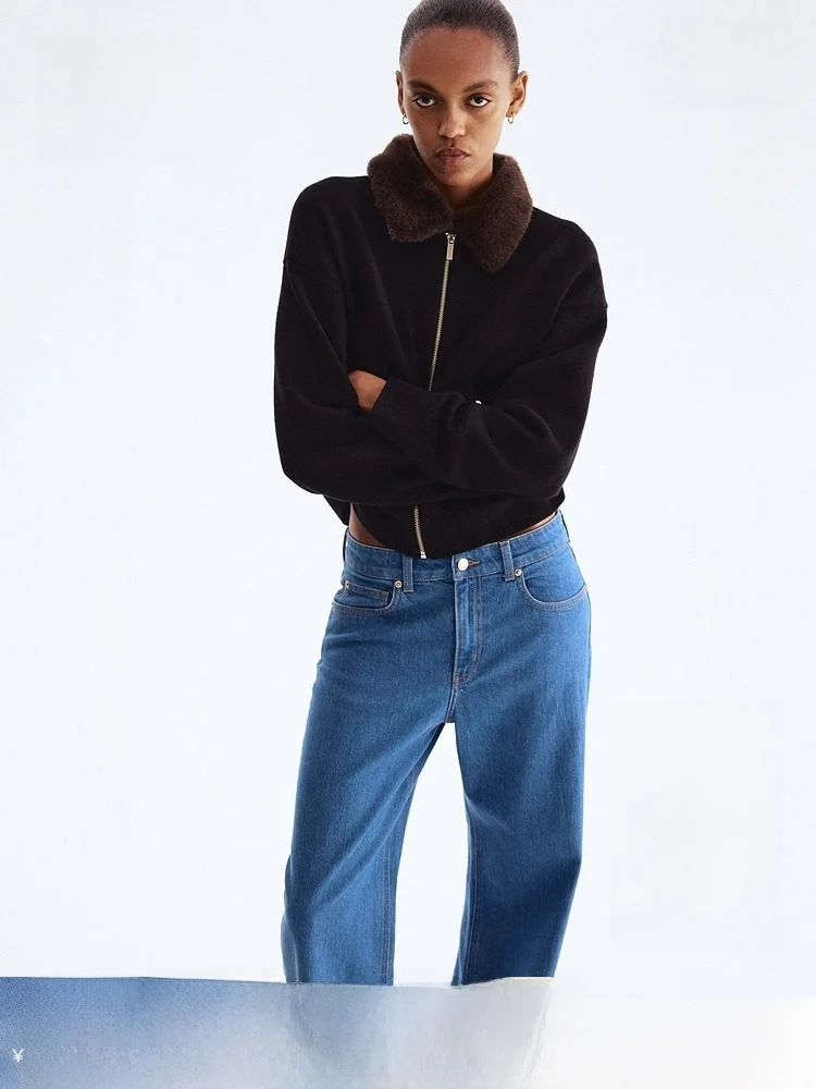 

Модный повседневный универсальный женский короткий кардиган HM на весну с воротником, на пуговицах, из смесового полиэстера, короткая верхняя одежда