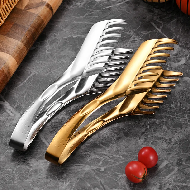 Stainless Steel Food Tongs Buffet Server Pasta Steak Barbecue Bread Tongs