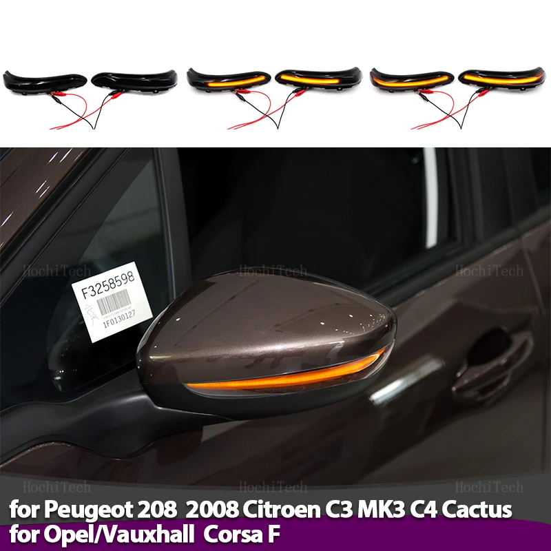 2szt Flowing Mirror Dynamic LED Turn Signal Light Car Styling For Peugeot 208 2008 12-22 Citroen C3 MK3 C4 Cactus Opel Corsa F