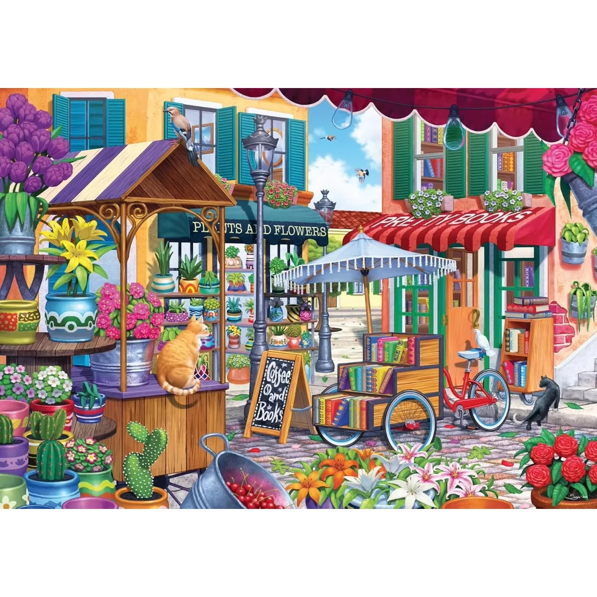 

500/1000/1200/2000PCS Adult Kitten Flower Market Jigsaw Puzzle Stress Relief Entertainment Toy Landscape Puzzle Christmas Gift