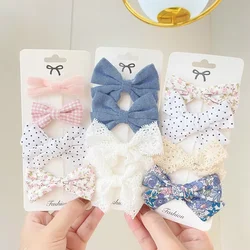 4Pcs/Set Floral Hair Clip Girl Cute Bow Flower Lace Trimming Headwear Cartoon Hair Clips Hairpin Headdress Hair Accessories Set