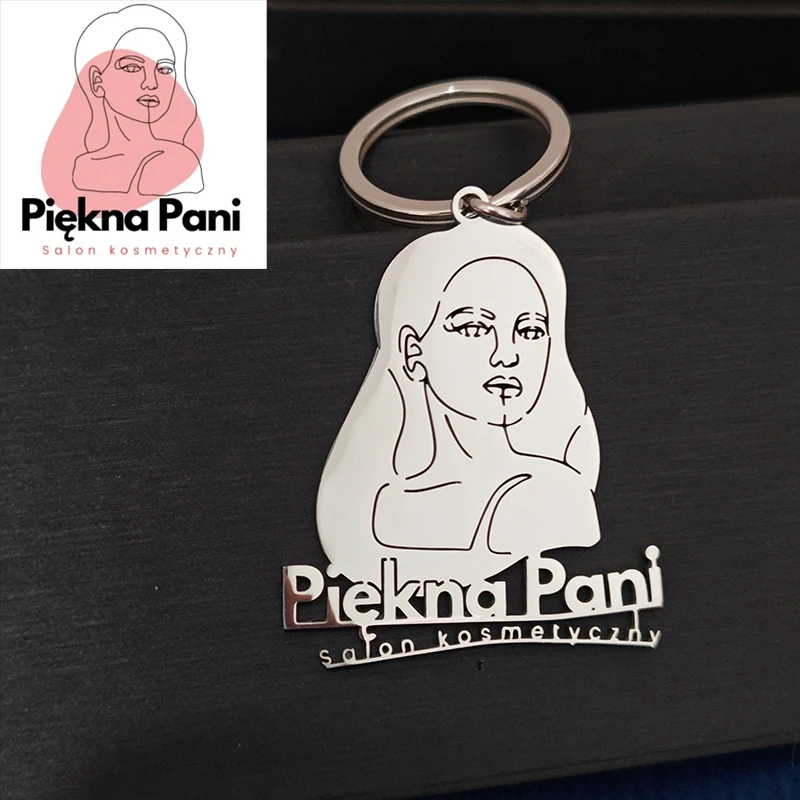 Custom Logo Keychain Customizable Drawing Artwork Sketch Stainless Steel Keychains Beauty Salon Club Gym Company  All applicable