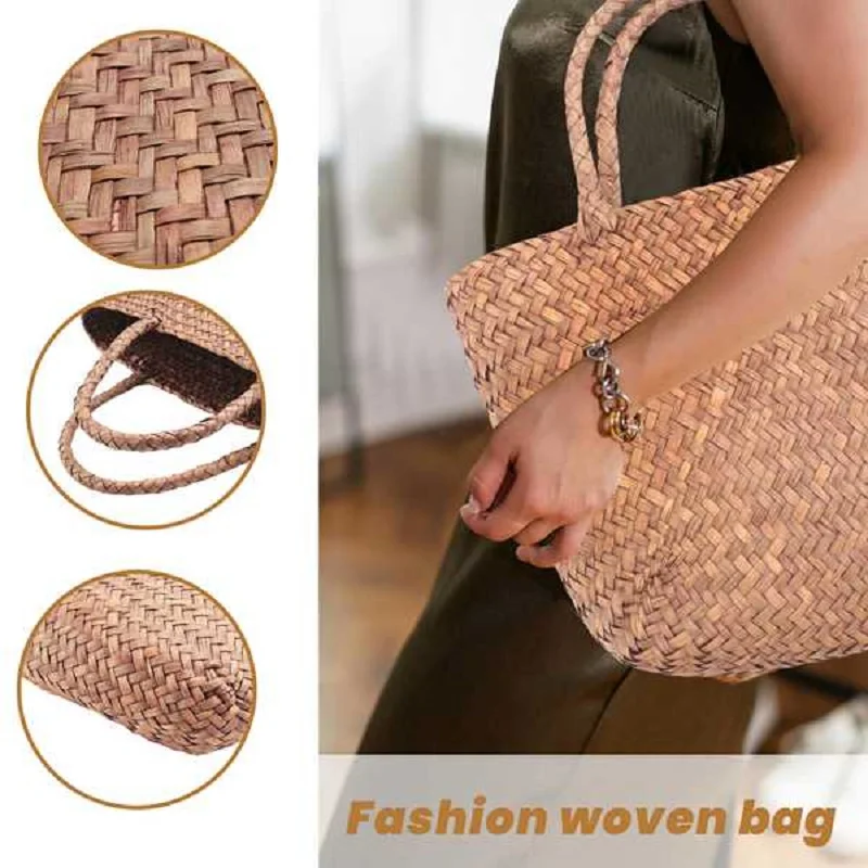 Casual Straw Bag Natural Wicker Tote Bags Women Braided Handbag For Garden Handmade Mini Woven Rattan Bags