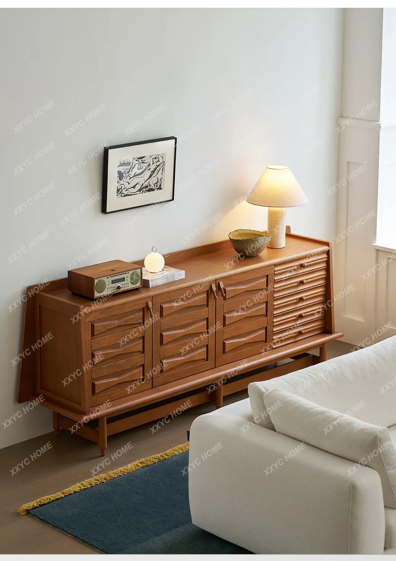 LVvintage walnut locker wall storage cabinet solid wood sideboard model