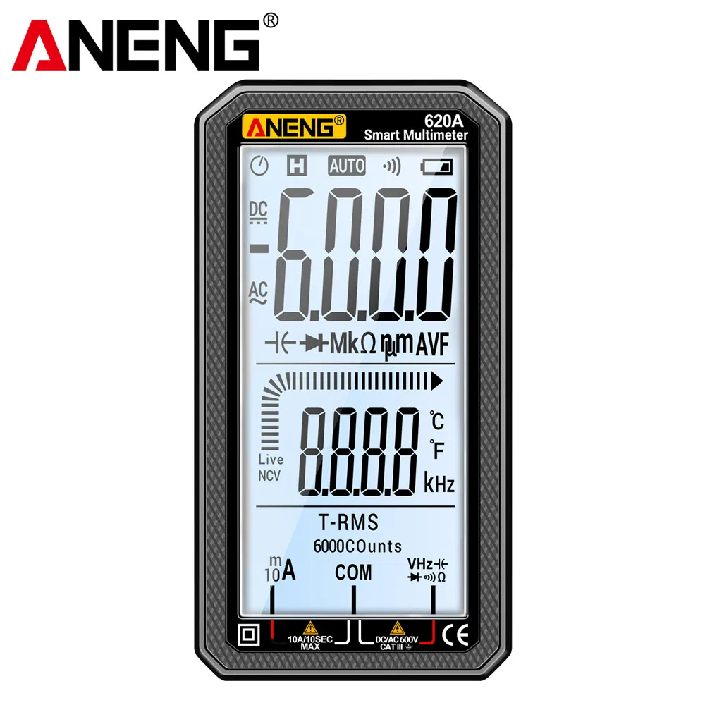 ANENG 620A Digitales Multimeter 6000 Zählungen Automatische Bereichswahl AC/DC Spannung Strom Widerstand Kapazität Frequenz Temperatur Tester NCV Null- und Phasenleitererkennung Datenhaltefunktion