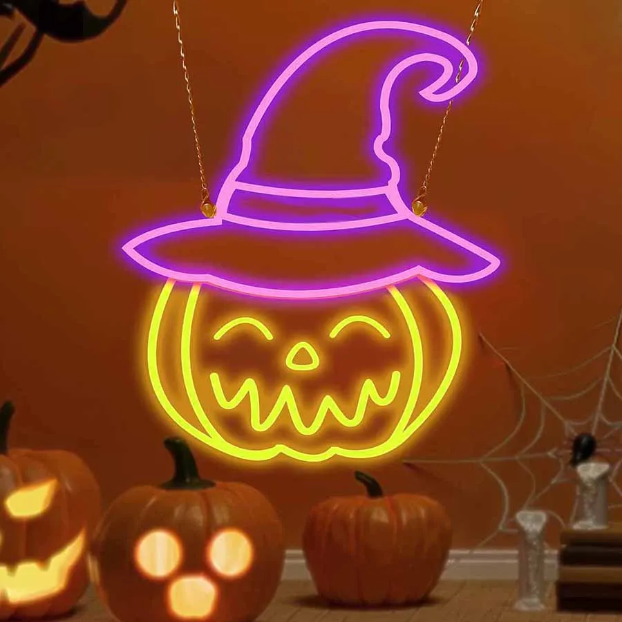 Lampu LED Neon labu Halloween, lampu malam, colokan USB untuk ruang Game, dekorasi dinding kamar tidur, lampu pesta Festival