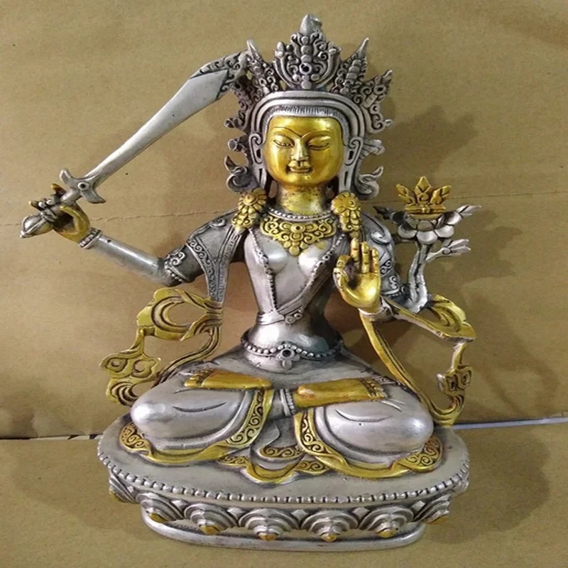 

Exquisite antique Tibetan silver plated (Manjusri Bodhisattva) home decoration