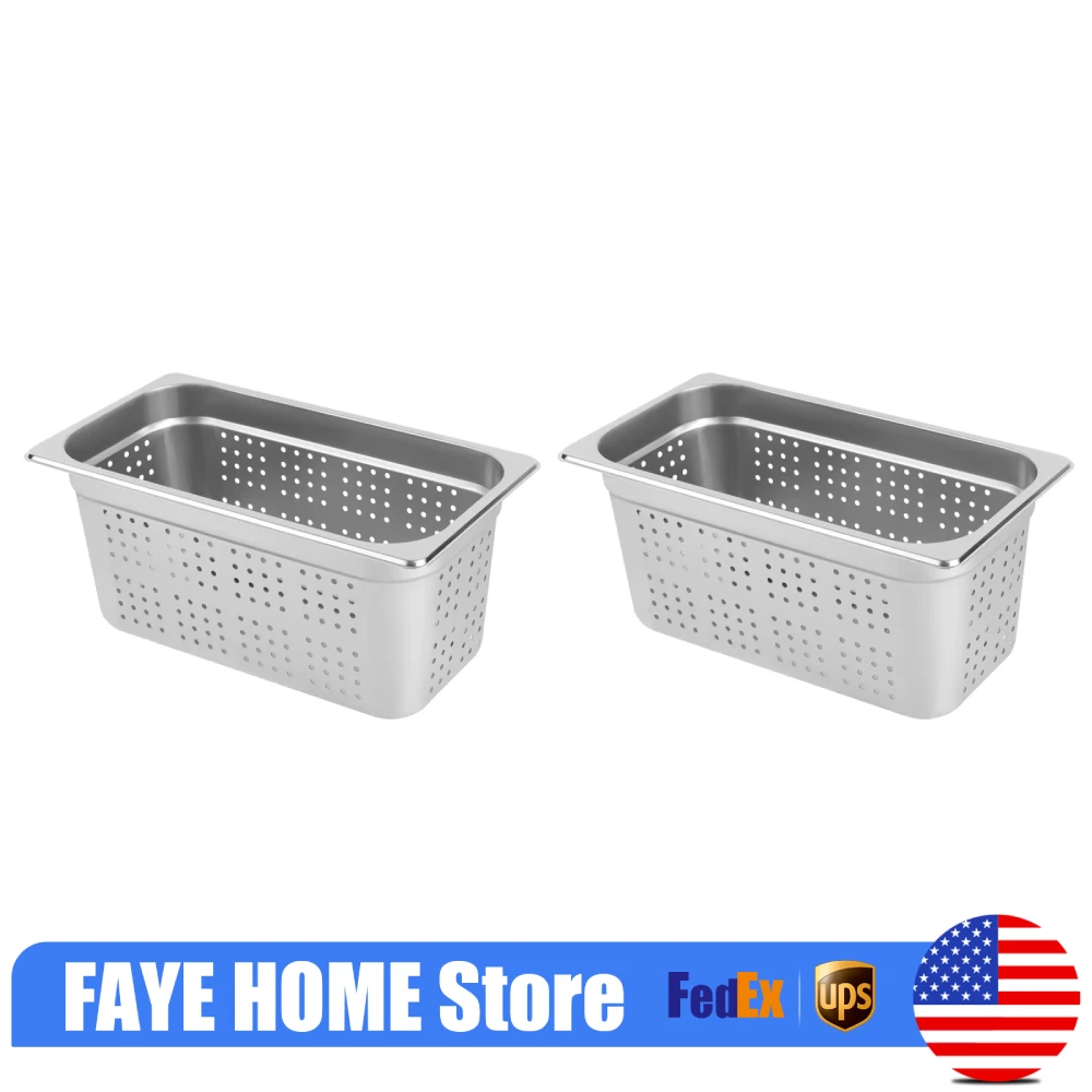 

2 шт., 1/3 размера, глубина 6 дюймов, перфорированная паровая кастрюля из нержавеющей стали с защитой от помех