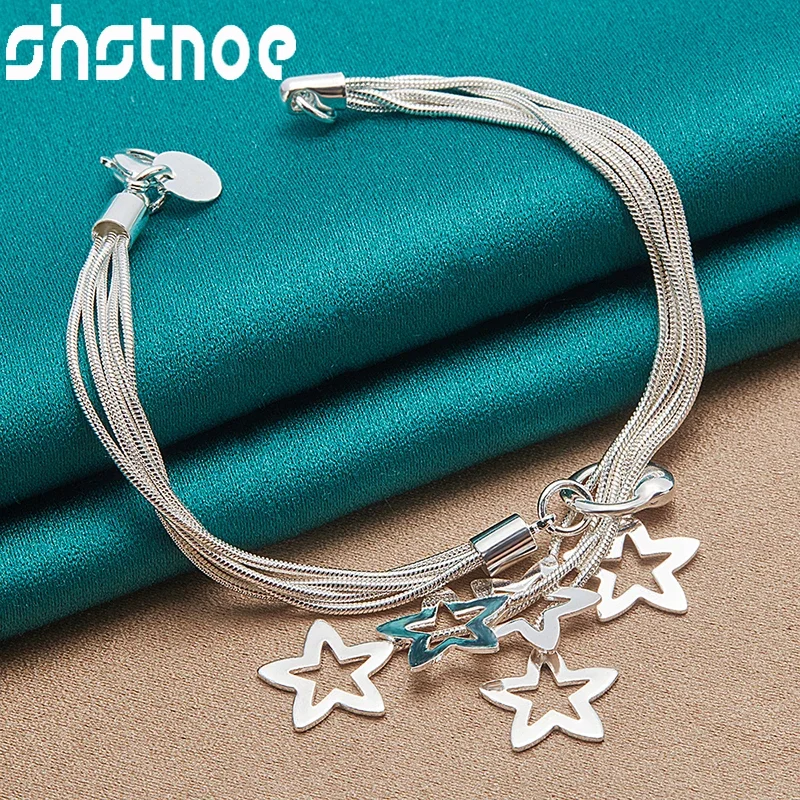 

SHSTONE 925 Sterling Silver Five Star Chain Bracelet For Women Party Engagement Wedding Birthday Fashion Charm Jewelry Gift