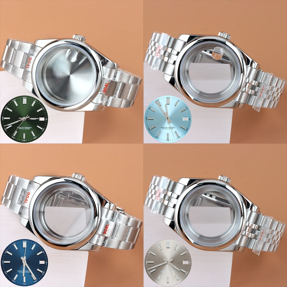 

NH35 Case 36mm 39mm Watch Case Jubilee/Oyster Bracelet For NH35 NH36 Movement 28.5mm Dial Hands Blue Luminous Modified Parts