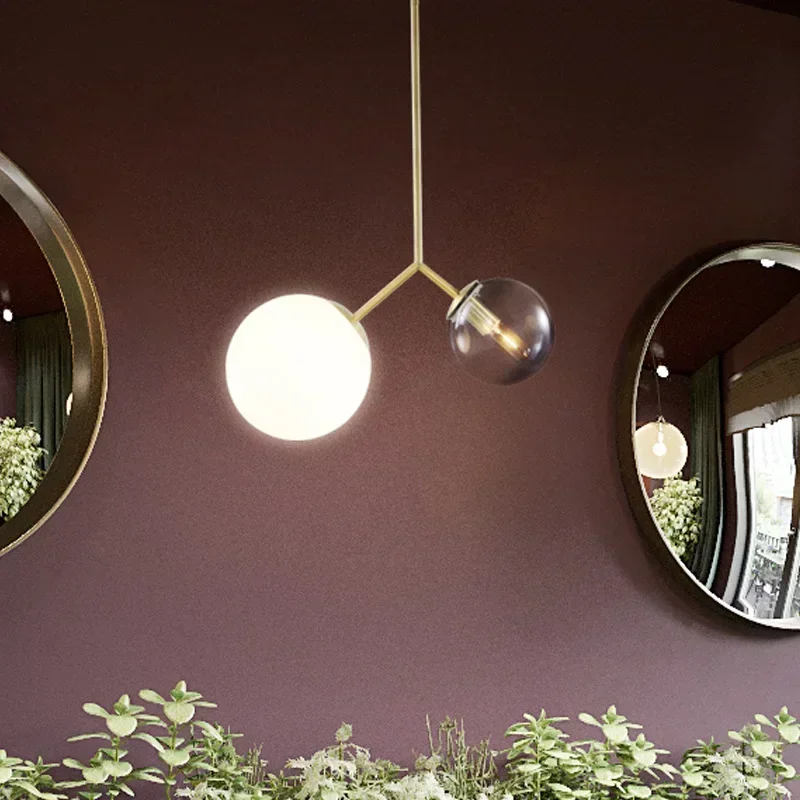 Nordic Modern Double Headed Glass Spherical Pendant Light Simple Bedroom Headboard Dining Room Bar Counter Creative Hanging Lamp