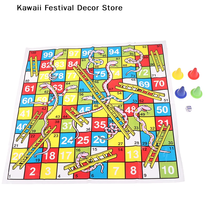 【K】1Set Snake Ladder Educational Kids Children Toys Interesting Board Game Set Portable Flying Chess Board Family Board Game