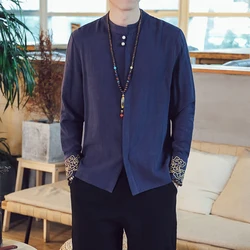 Camisa tradicional de Kung Fu para hombre, traje Tang de lino y algodón, blusas bordadas de estilo chino, 2024