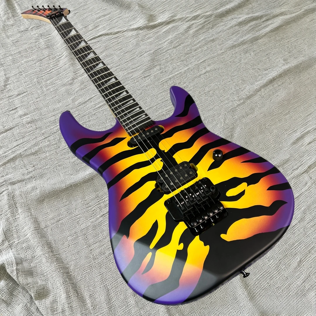 6‑StringElectric Guitar, Purple Orange Gradient Tiger Stripe Finish, H‑S Pickups, Pull Switch