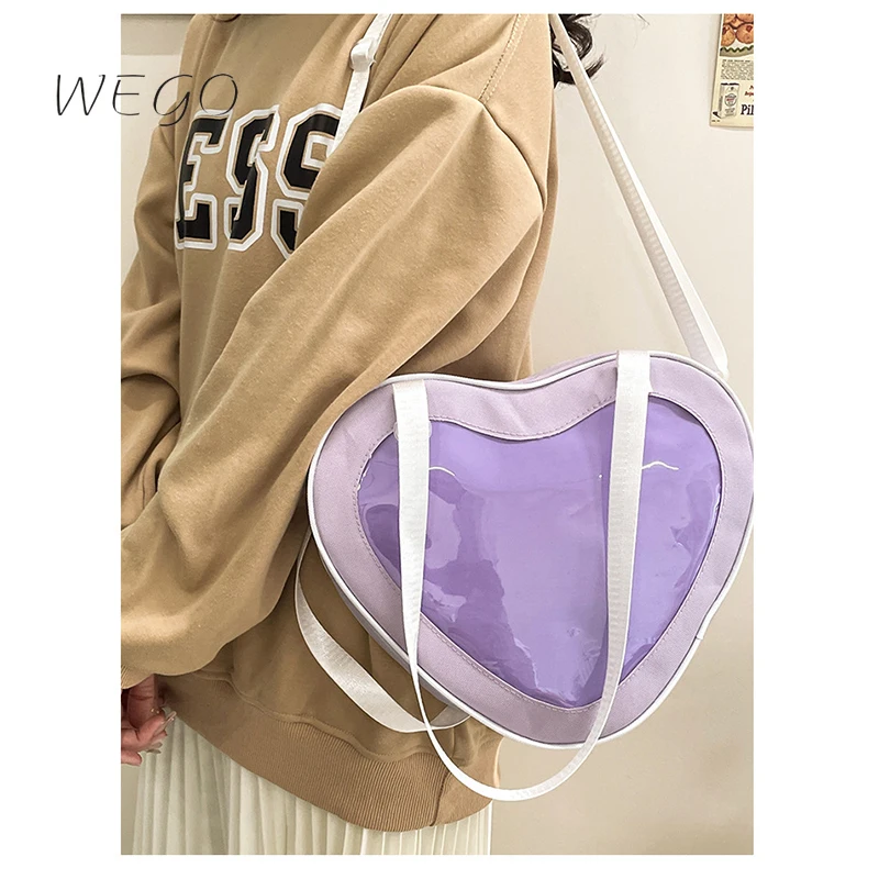 Simple Heart-shaped Transparent  Shoulder Bag JK Uniform Bag Girl Shoulder Bag 6 Colors Cute Backpack